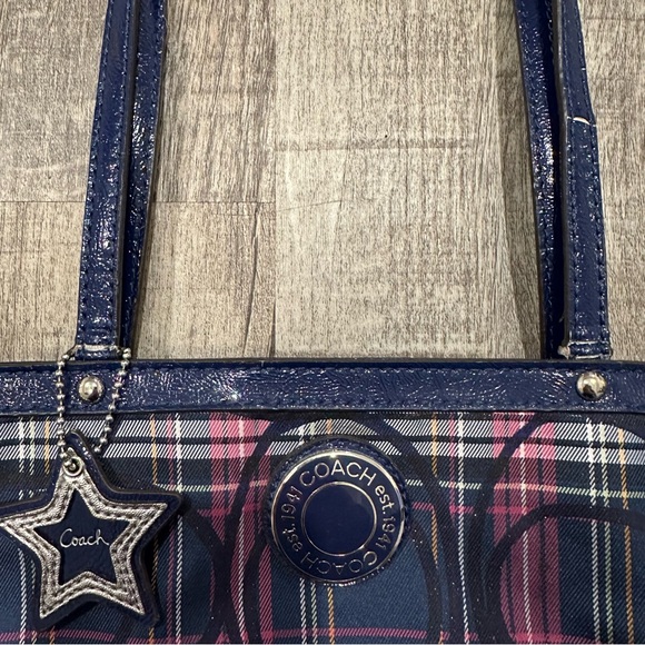 Coach Signature Stripe Berry Tartan Tote Y2K - Picture 2 of 16